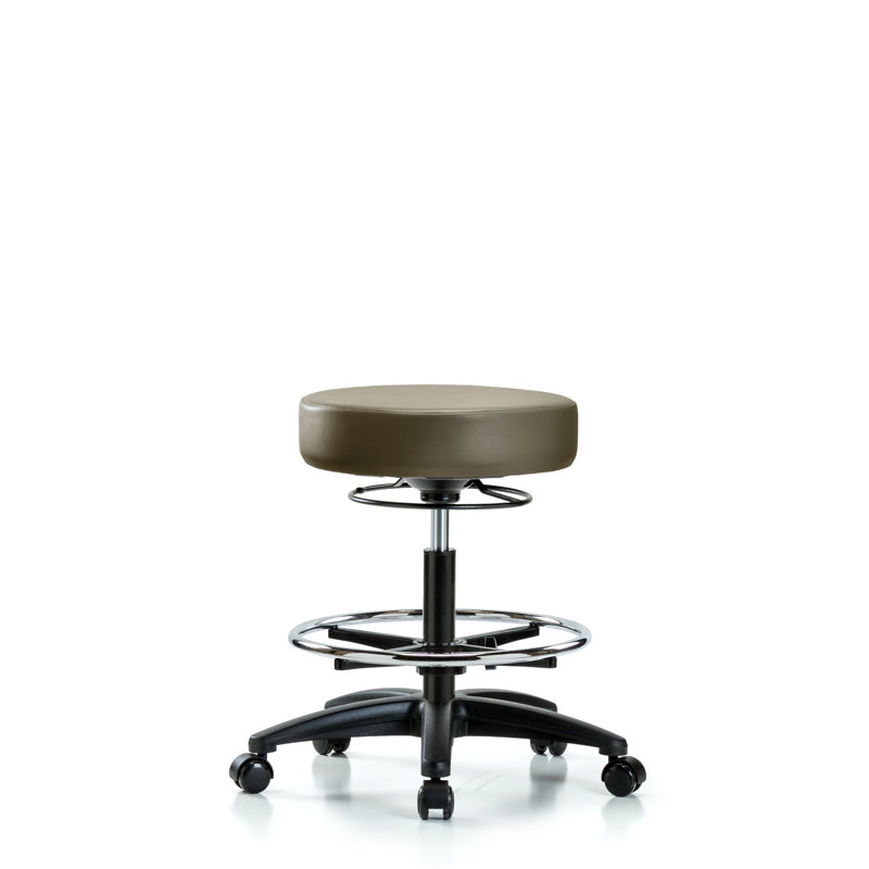 Tabouret en vinyle sans dossier - hauteur de banc moyenne avec anneau de pied chromé et roulettes en vinyle Supernova bleu marine