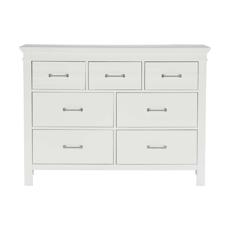 Commode en bois de style transitionnel avec 7 tiroirs spacieux, finition blanche pour un rangement élégant et fonctionnel dans la chambre à coucher