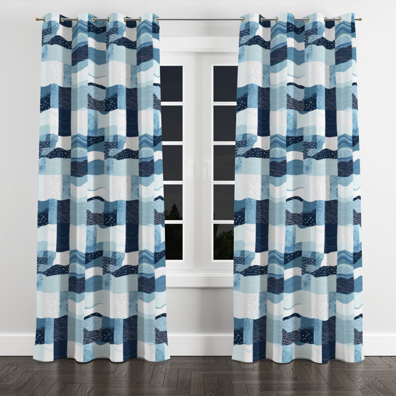 Patchwork Curtains for bedroom - Coastal Bander Velvet Grommet Curtain - 1 Panel, 52" W x 120" L, Gold Grommets