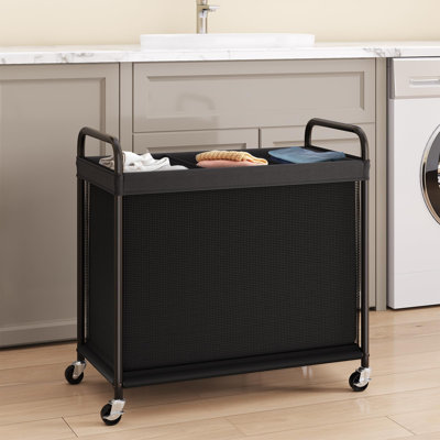 Laundry Hamper 3 Section, 120L Rolling Laundry Sorter with Wheels, Removable Washable Liner Bags, Sturdy Steel Frame and Metal Handle, 3 Compartment Clothes Organizer for Laundry Sorting, (Black)