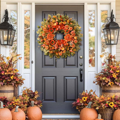 Fall Wreath for Front Door with Rose, Peony, Tulip and Magnolia Flowers, Autumn Harvest Wreath for Thanksgiving, Farmhouse Décor for Porch, Wall, Window and Indoor Outdoor Home Decoration