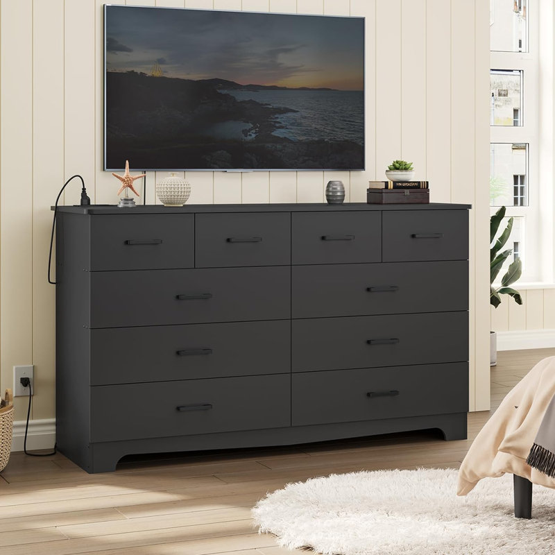 Rhineview 55.12'' W 10 - Drawer Dresser, Black