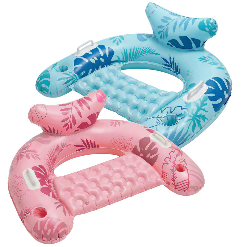 2pcs Inflatable Pool Float Chair With Cup Holder & Headrest, U-Shaped Water Lounge Raft For Swimming Pool Beach Party, Blue & Pink
