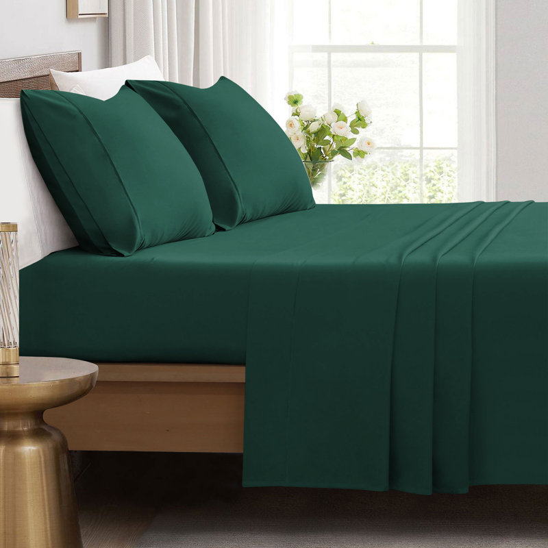Ensemble de draps en microfibre brossée douce Hotel Luxury avec draps et taies d'oreiller très doux, Vert