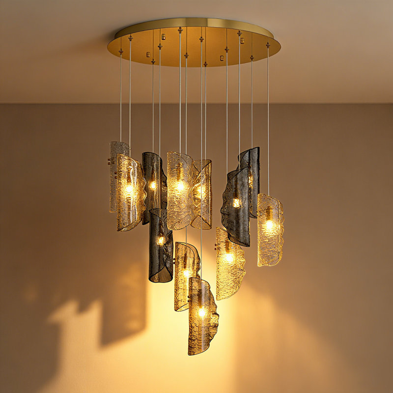 Lustre moderne en verre texturé artistique moderne, 12 lumières, H 78,75 po x l 24,75 po x P 24,75 po