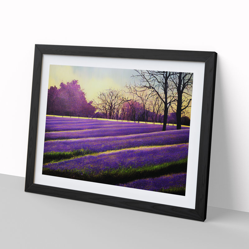 Tranquil Bluebell Field Sunrise - Single Picture Frame Print, Black Framed, 25cm H x 34cm W x 2cm D