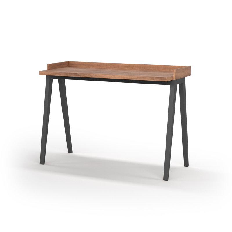 Mcraney Solid Wood Base Writing Desk, Walnut, Jet Black