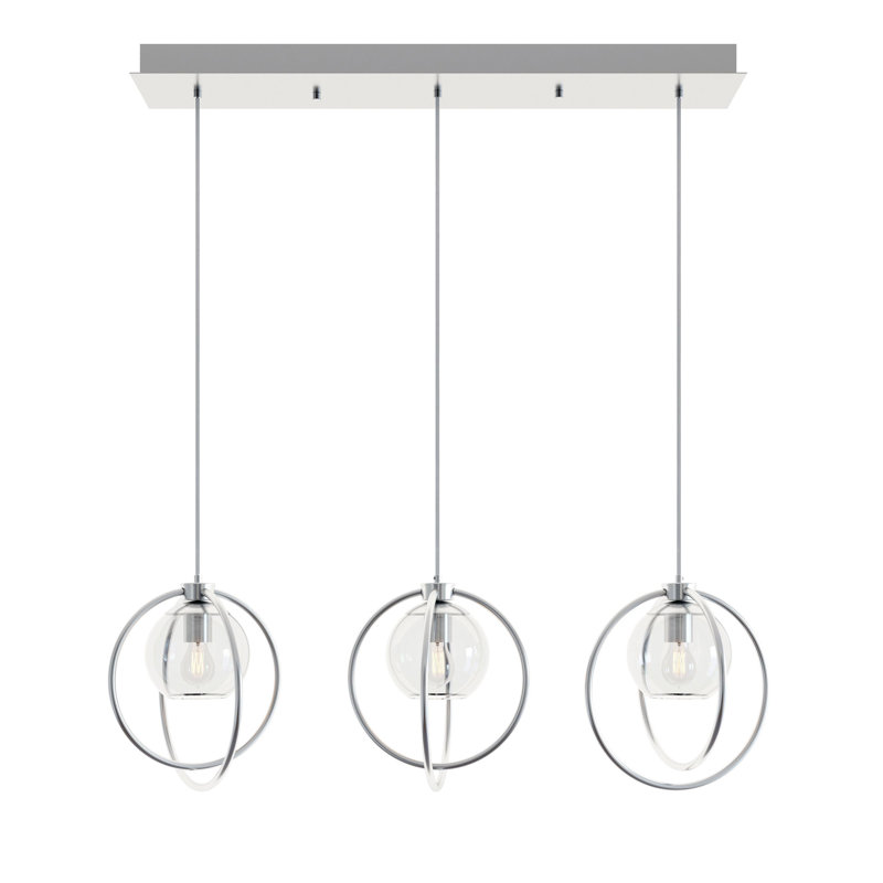 Luminaire suspendu linéaire à 3 lumières pour îlot de cuisine Lashaune, Nickel satiné