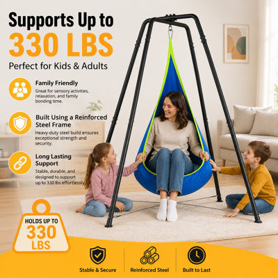 Sensory Swing with Stand – Indoor Swing for Kids & Adults, 330LBS, X-Frame Stability, Quiet Cotton Pod – Great for Autism, ADHD, Play & Relaxation