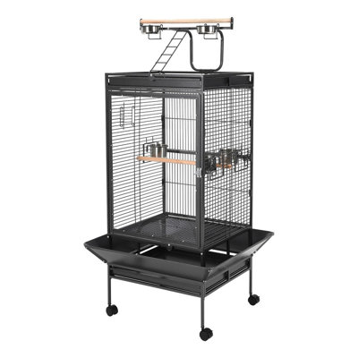 64.4" Heavy-Duty Aviary on Wheels, Spacious Parrot Cage with Perches & Feeding Bowls