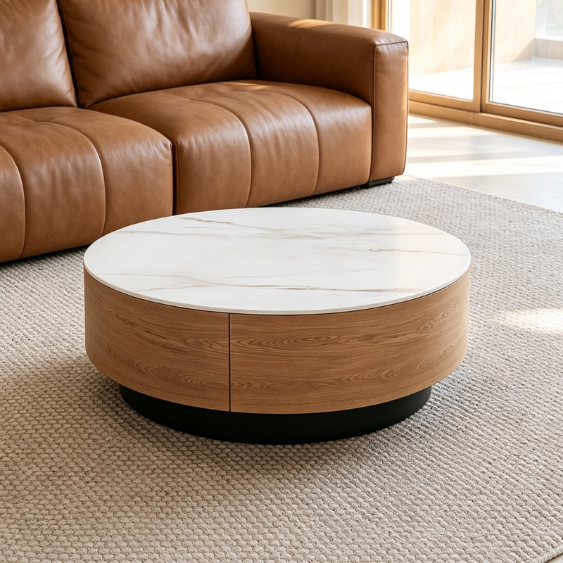 Table basse ronde pour petit appartement, Brown