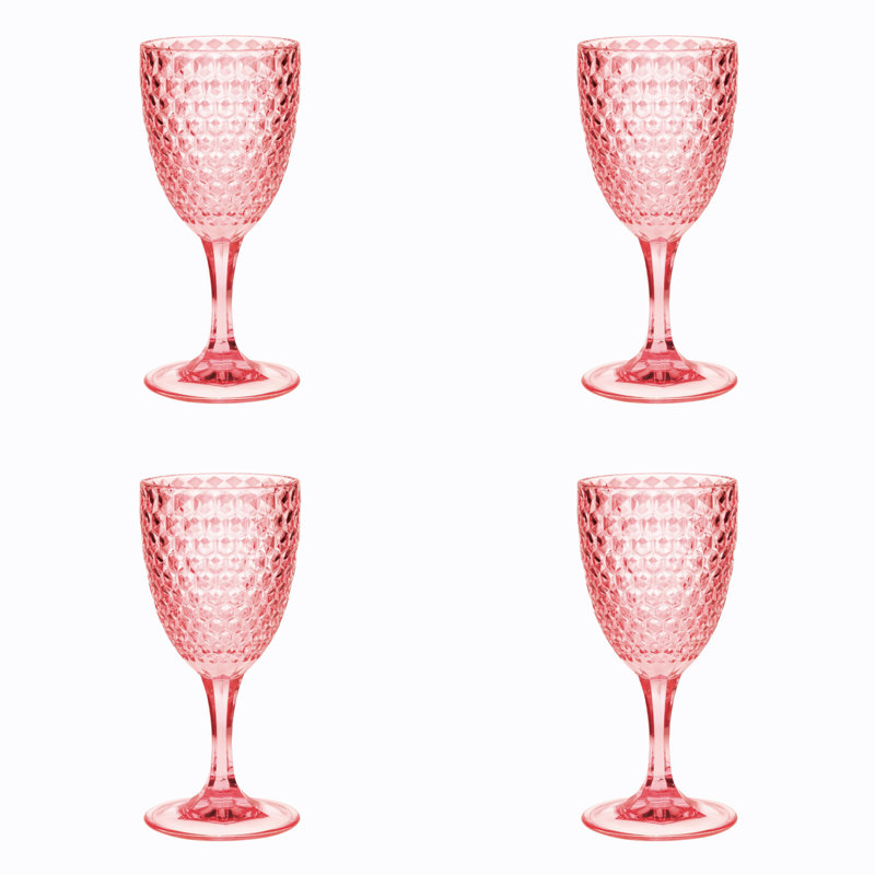 Set of Four Pink Diamond Acrylic Stemmed All Purpose Wine Glass