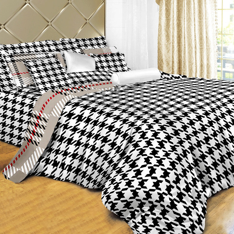 Twin XL Black and White Cotton Houndstooth Duvet Cover Set