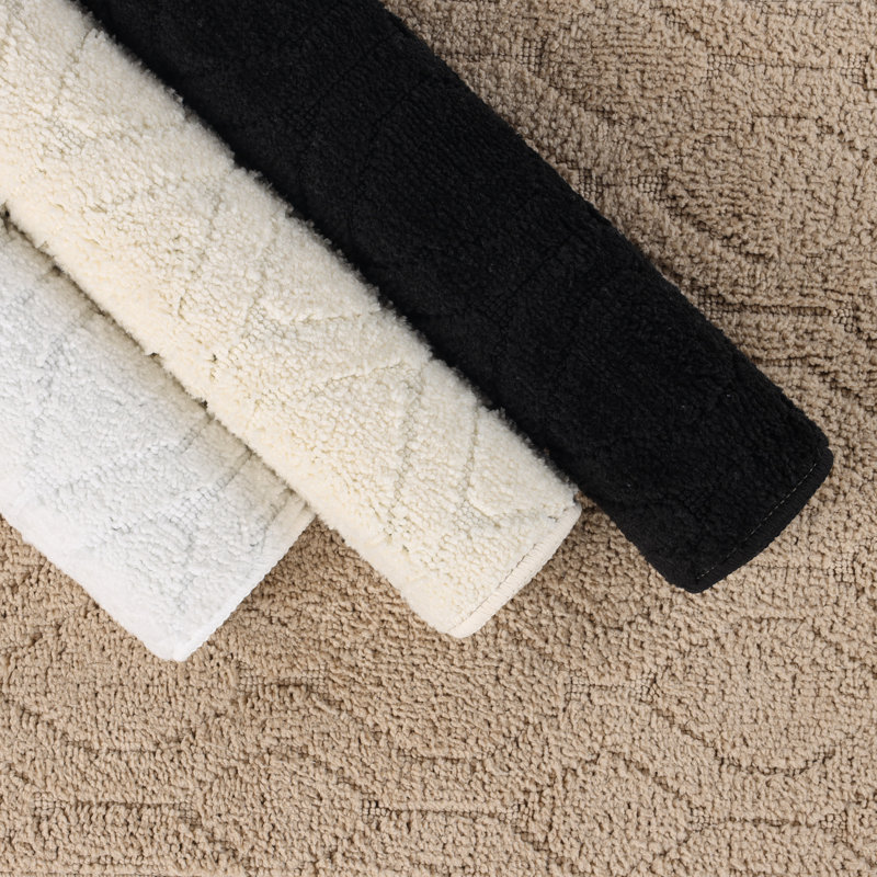 Brou Diamond Lattice Textured Machine Washable 2 Piece Bathroom Rug Set, Beige, MEDIUM- 2 Piece Set