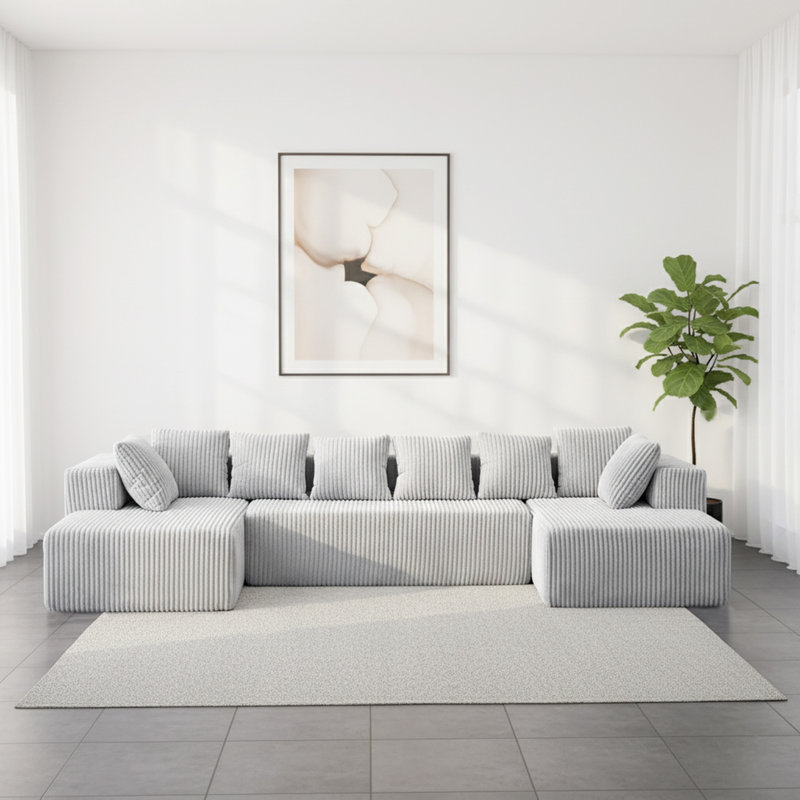 Boneless Contemporary Sofa with Luxurious Long-Pile Fabric and Ergonomic Design for Ultimate Comfort and Style, Gray