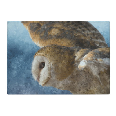 Tempered Glass Barn Owl in the Snow Painting Chopping Board