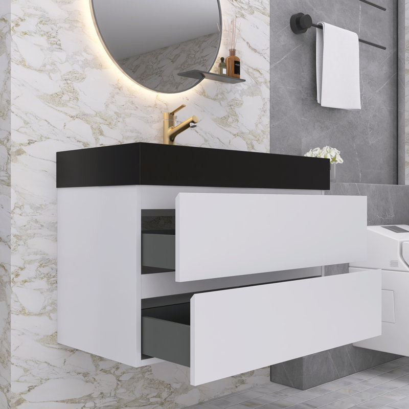 Meuble-lavabo simple Nihat, Blanc, Noir mat