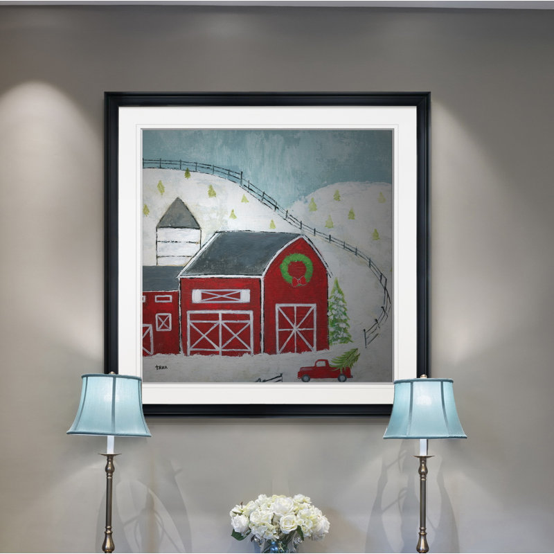 « christmas grange », peinture, H 16 po x l 16 po x P 1,5 po, Cadre noir