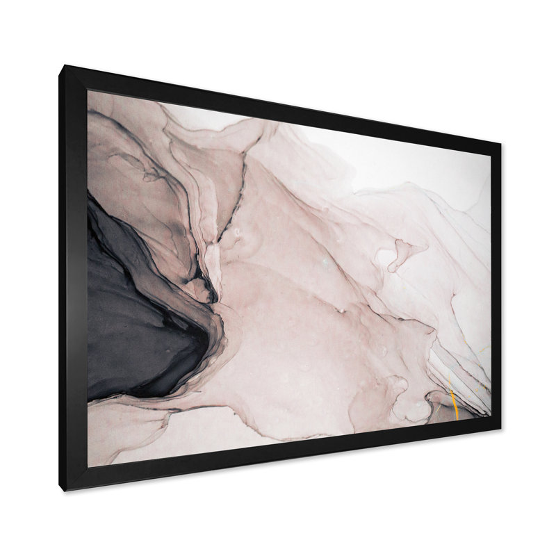 Gris et blanc marbré fluide - art mural moderne sur toile, Impression noire sur toile encadrée, H 8 po x l 12 po x P 1 po