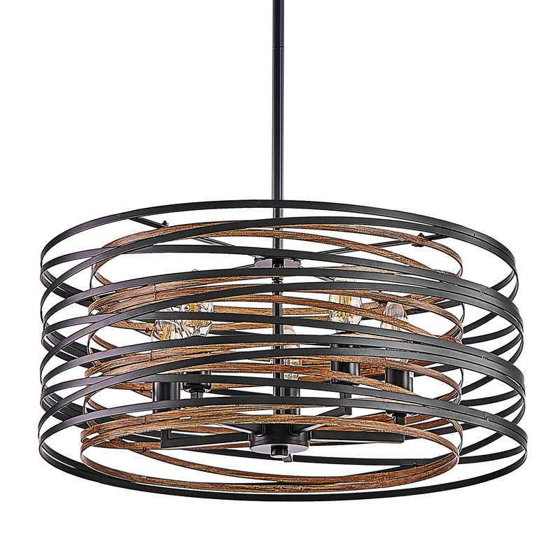 Luminaire suspendu encastré 5 lumières avec cage en métal noyer noir (ampoules non incluses)