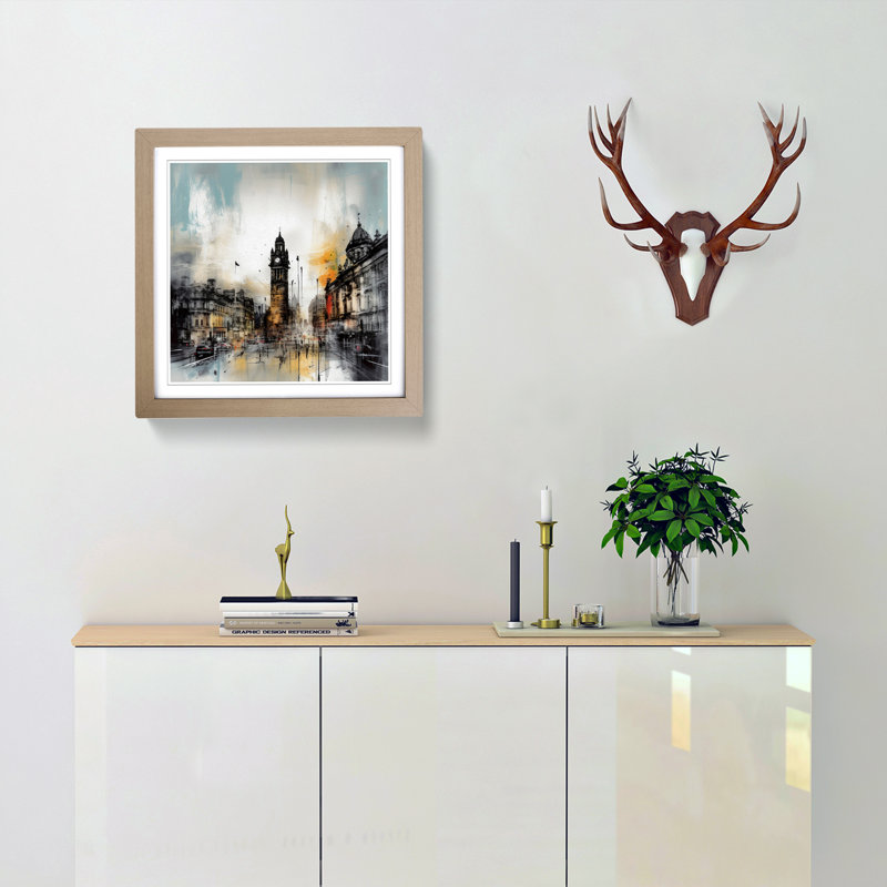 City Of Manchester Gestural Art - Single Picture Frame Print on Wood, Oak