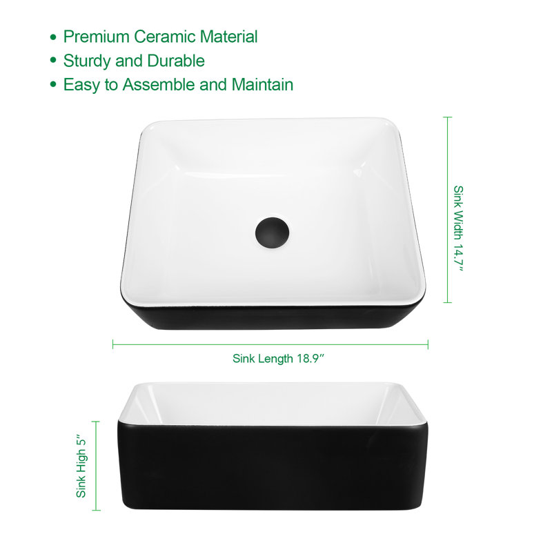 Lavabo de salle de bain vasque rectangulaire en céramique noir / blanc avec robinet