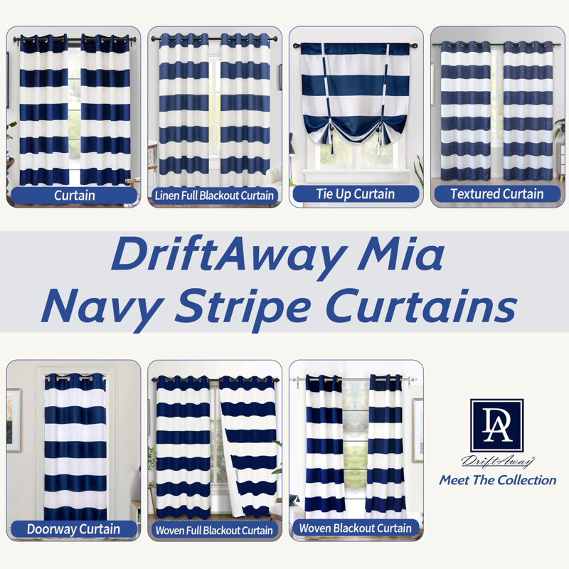 Eastcote Striped Room Darkening Grommet Curtains, 52" W x 84" L, Navy