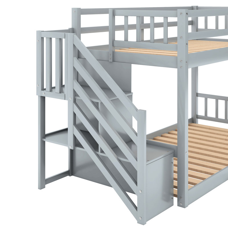 Lit superposé simple au-dessus du sol en gris avec option de rangement - Qualité et style pratique, Gris