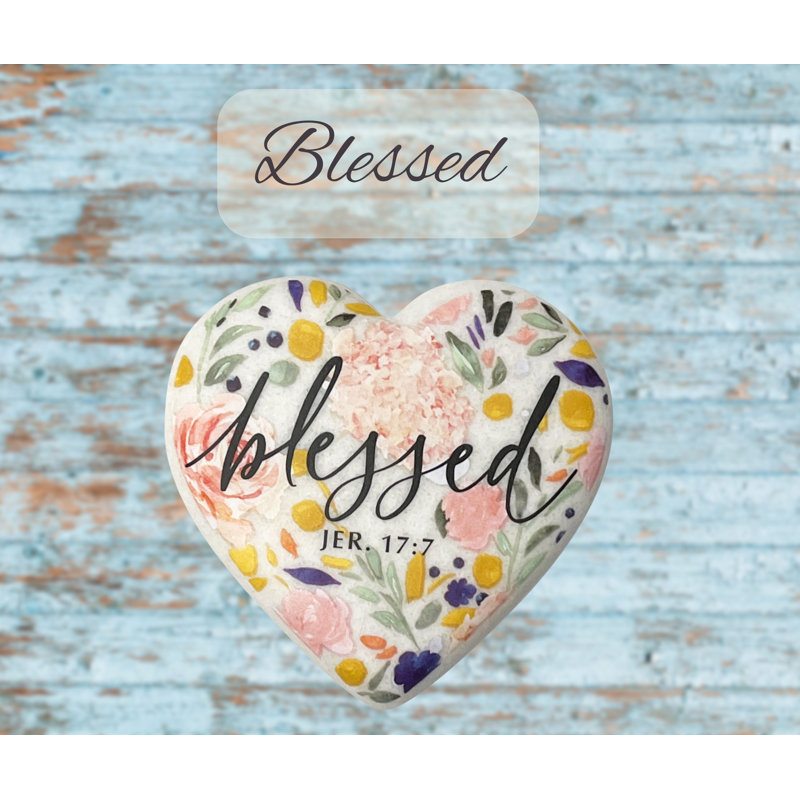 Heart Stone Floral Blessed Pink Blue