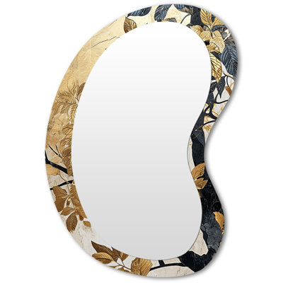 Black Retro Tree Golden Leaves - Leaves Metal Art Decor - Traditional Irregular Wall Mirror