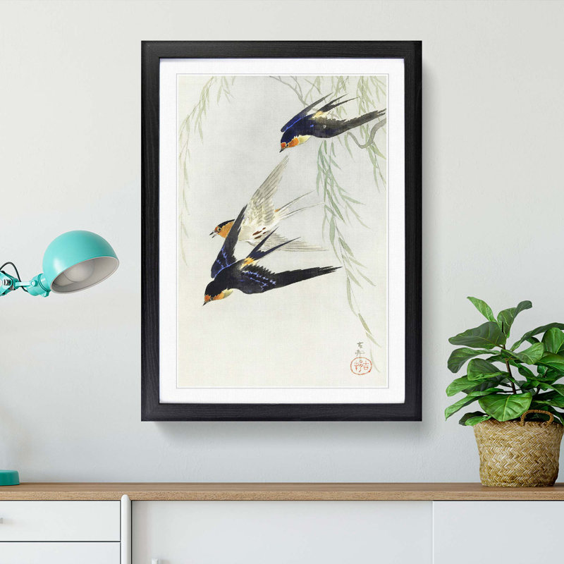 Swallows in Flight by Ohara Koson - Picture Frame Art Print, Black Framed, 48cm H x 36cm W x 2cm D