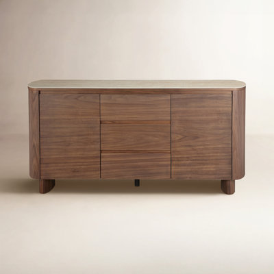 Grier 63" Modern Solid Wood Sideboard with Storage and Stone Slab Top by Joss & Main