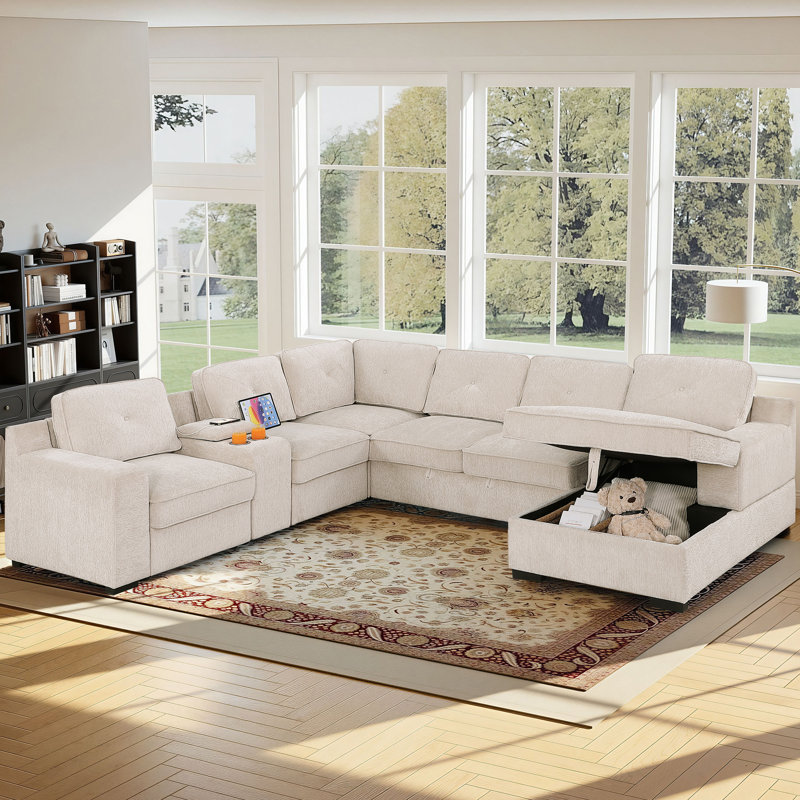 Canapé-lit modulaire en U Burwell, Chenille beige