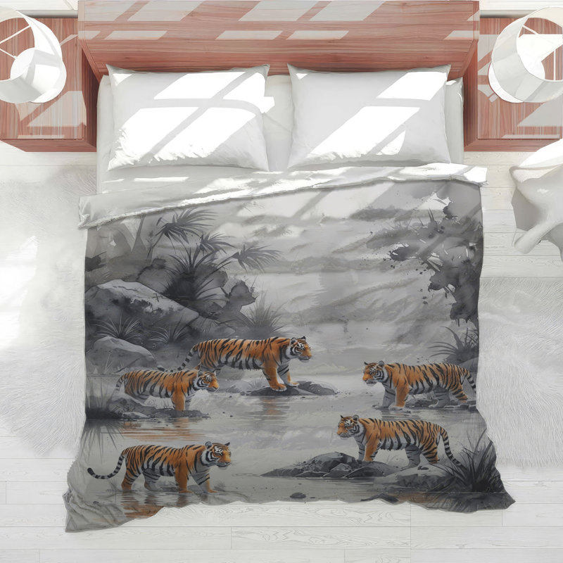Édredon Tigers In Jungle Stream, Lit simple