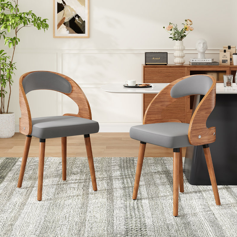 Upholstered Dining Chair With Wooden Frame, Dark Gray, 2
