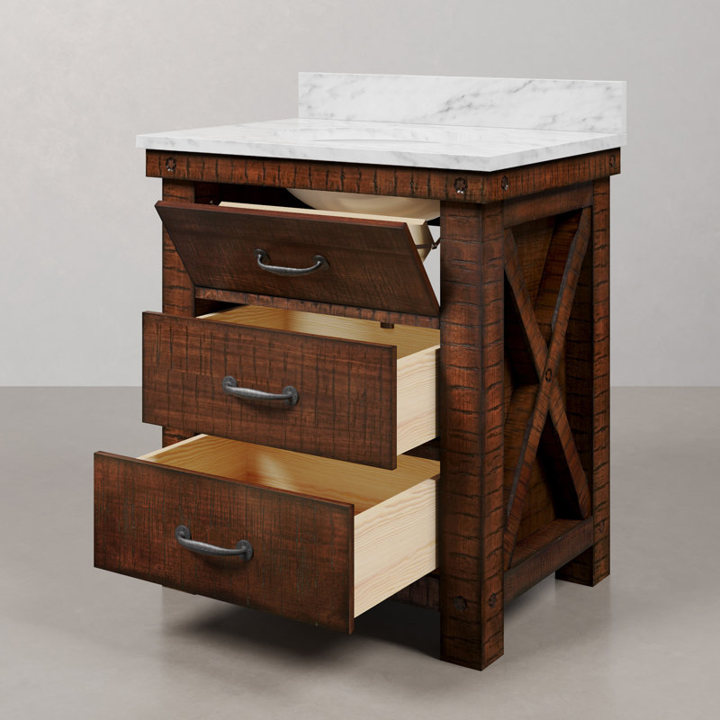Jessen 30'' W Single Vanity, Carrara White, Rostic Sienna