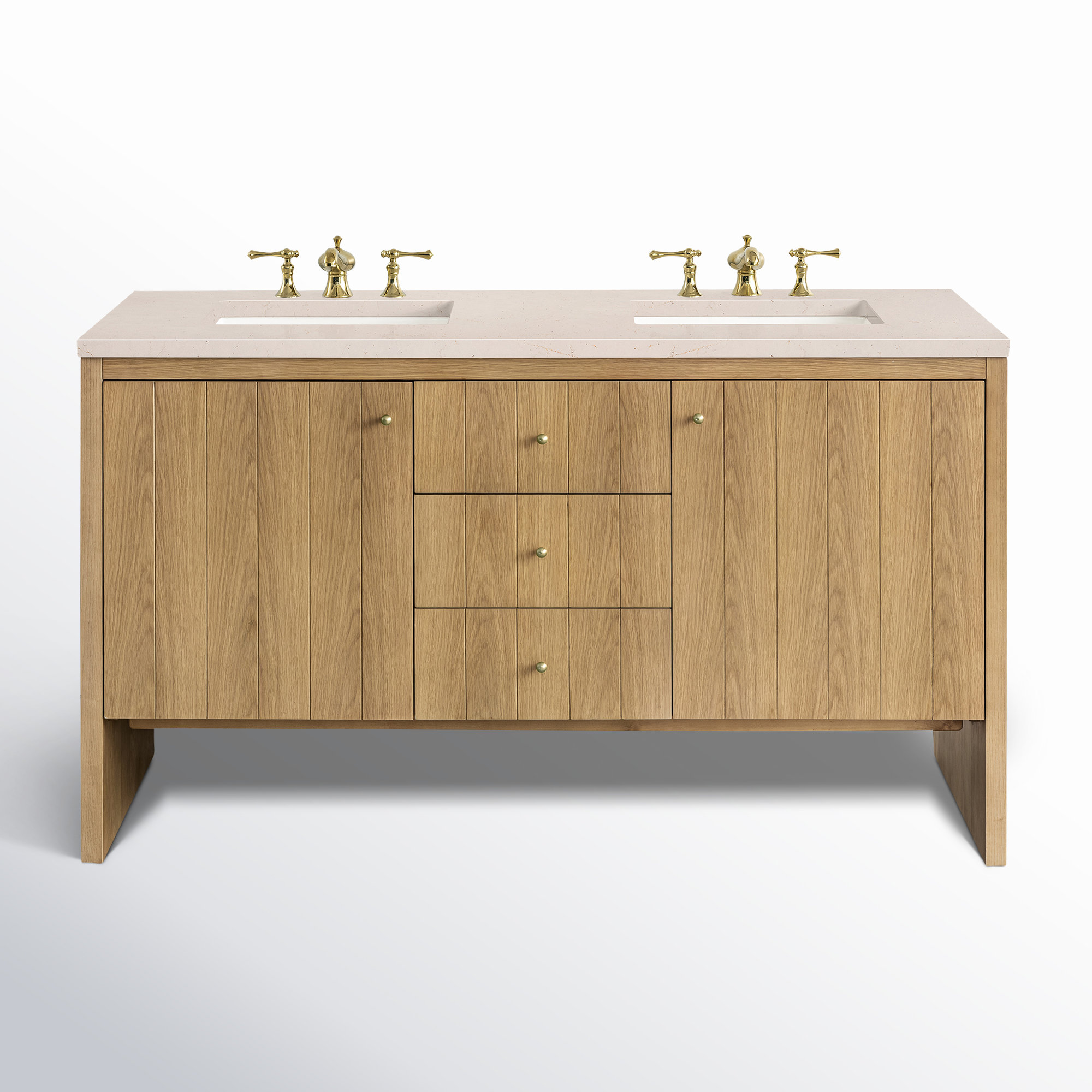 Hudson 60'' Double Bathroom Vanity, Eternal Marfil Quartz, 8" Widespread, Light Natural Oak