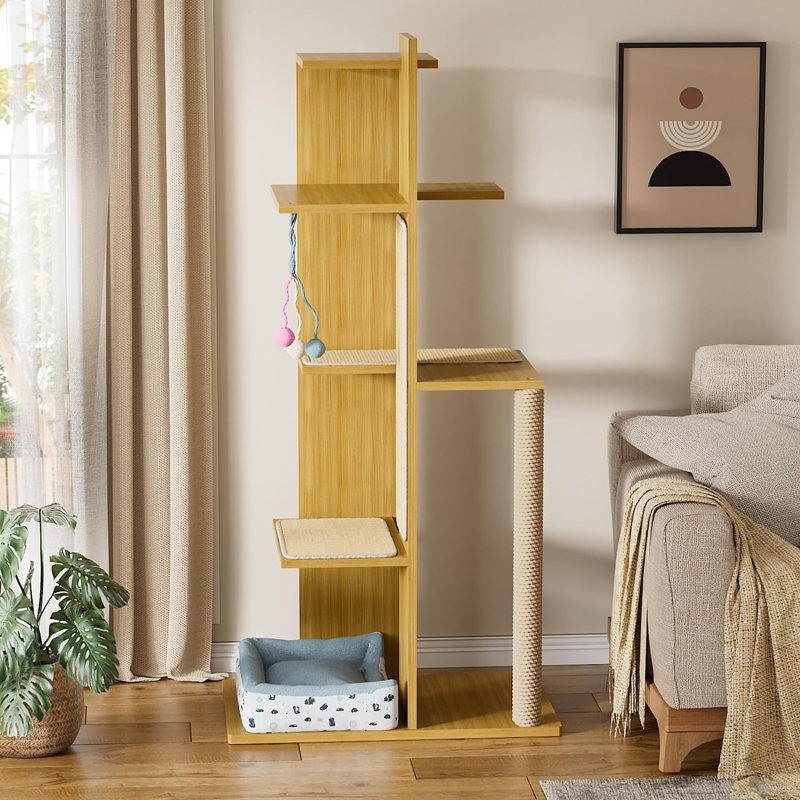 Eular 65.5" H  Wood Cat Tree, Multi-Level Modern Cat Tower with Sisal Scratching Posts