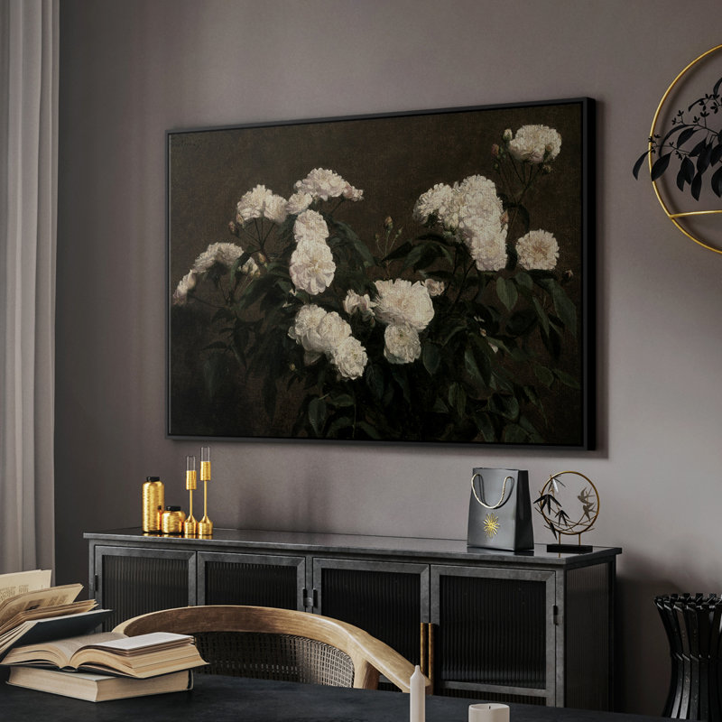 Botanique rétro - XIX, Toile avec cadre flottant noir, H 27 po x l 41 po x P 2 po