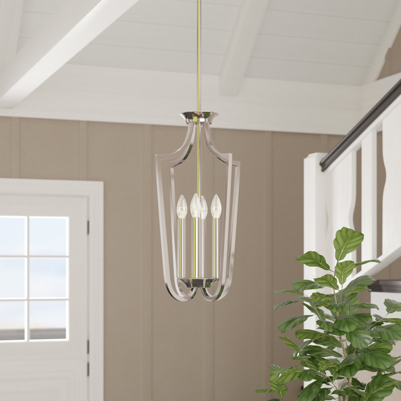 Luminaire suspendu géométrique 4 lumières Alejandre, Nickel brossé