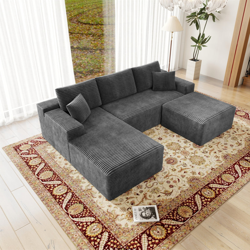 Space-saving Grey Modular Sectionals, Plush Corduroy, For Living Rooms