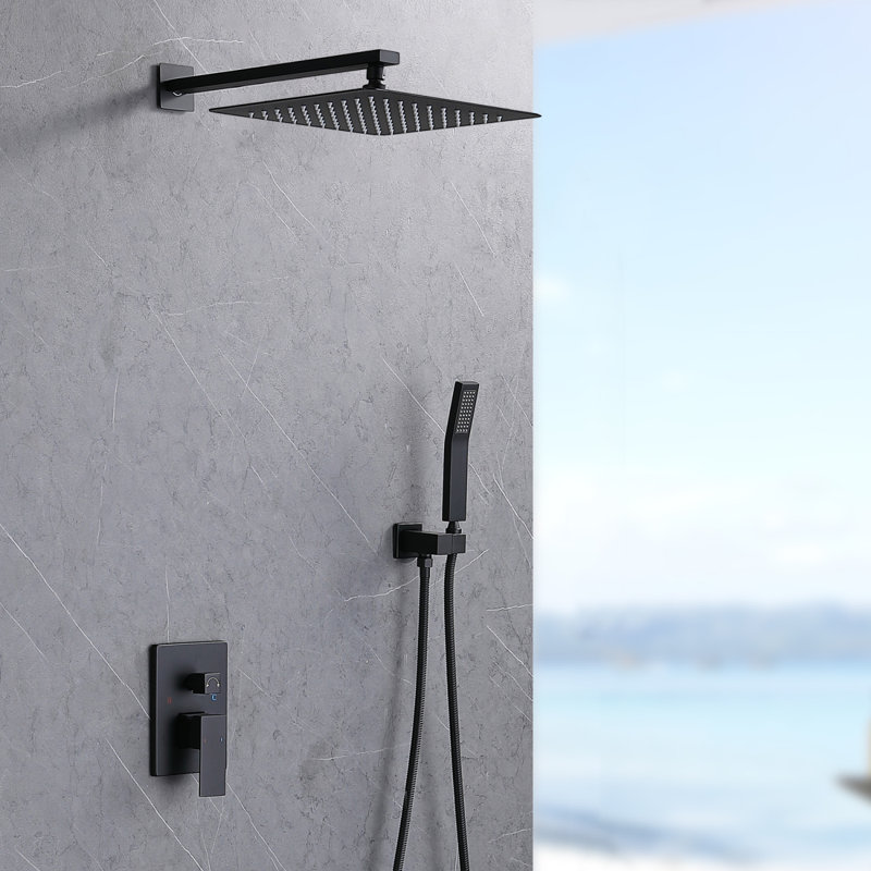 Shower System Shower Faucet Combo Set Wall Mounted With 12" Rainfall Shower Head And Handheld Shower Faucet, With Brass Valve Rough-In