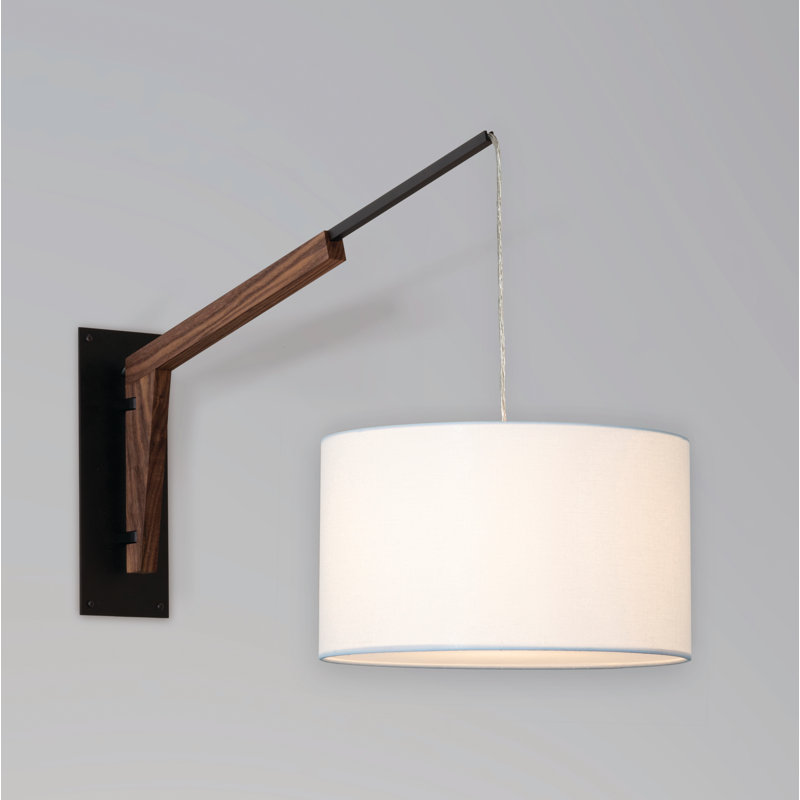 Talea Solid Wood Swing Arm Sconce, Textured Black Powdercoat/Walnut, White
