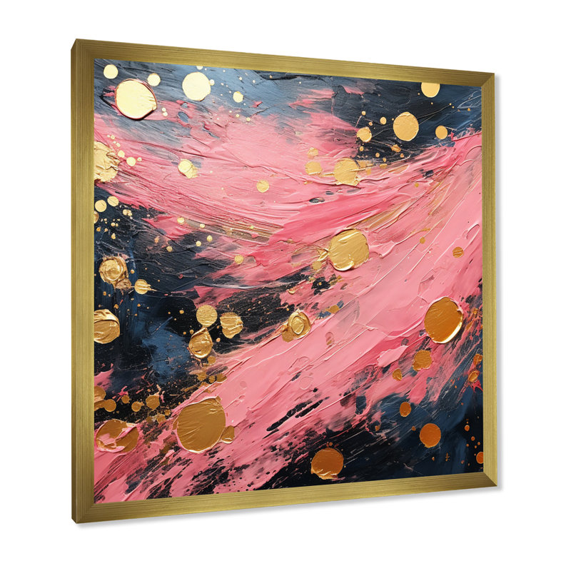"Réjouir dans l'amour", rose et or, peinture abstraite, H 16 po x l 16 po x P 1 po, Cadre doré à une seule photo