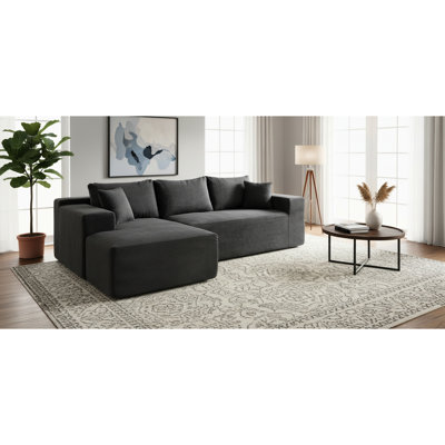 Canapé modulaire en L à 3 places en velours côtelé gris foncé dans une boîte, conception à profil bas, convertible en lit simple, ressorts, profil modulaire sans outil, configurations multiples, cadre, configuration