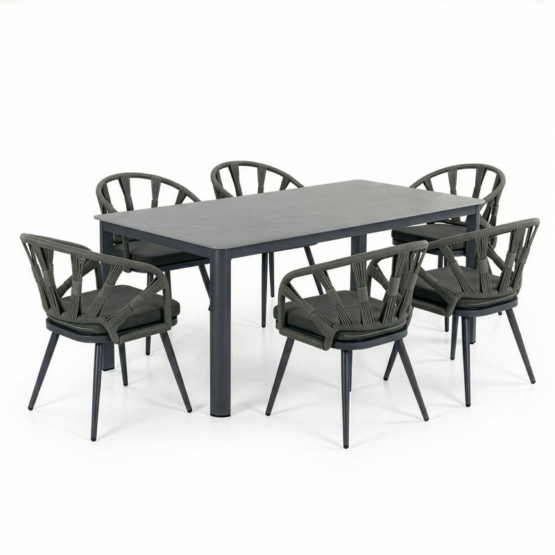 Ensemble repas 6 places Binda Gray, Coussin gris / cadre gris