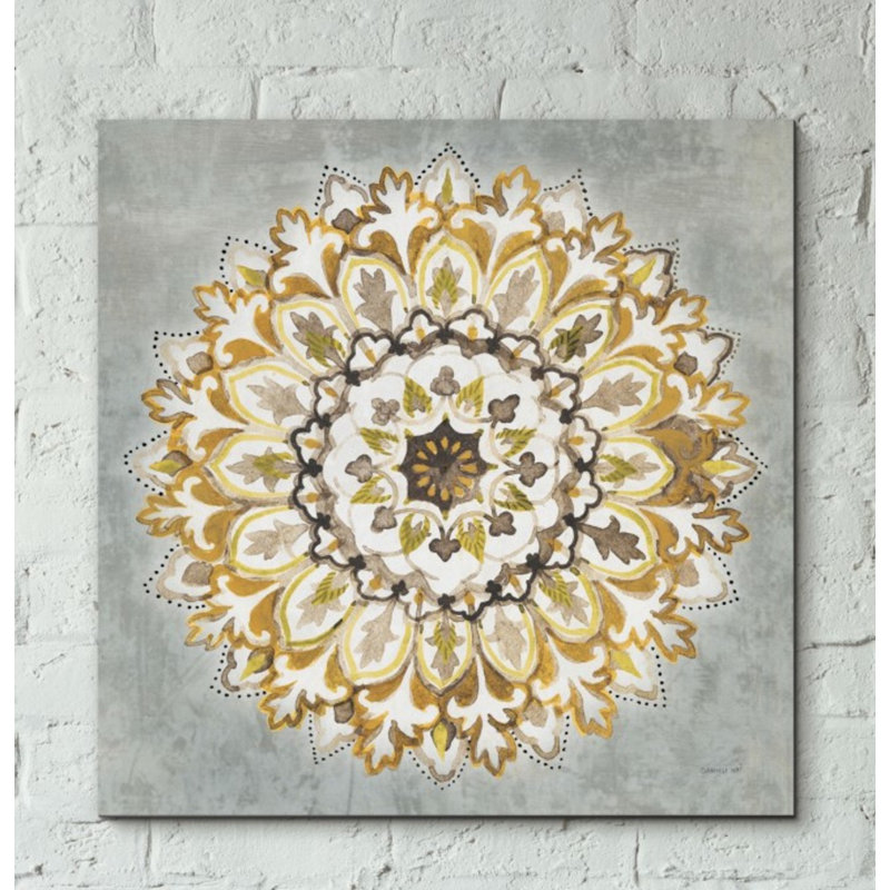 «Mandala Delight II Yellow Grey» par Danhui Nai, art mural sur toile, H 26 po x l 26 po x P 1,25 po