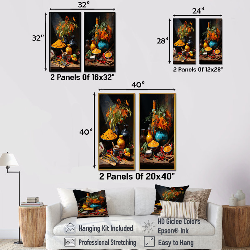 Indian Indian Spices Of India I - Boho Pottery, ensemble de 2 reproductions d'art mural, Cadre flottant brun