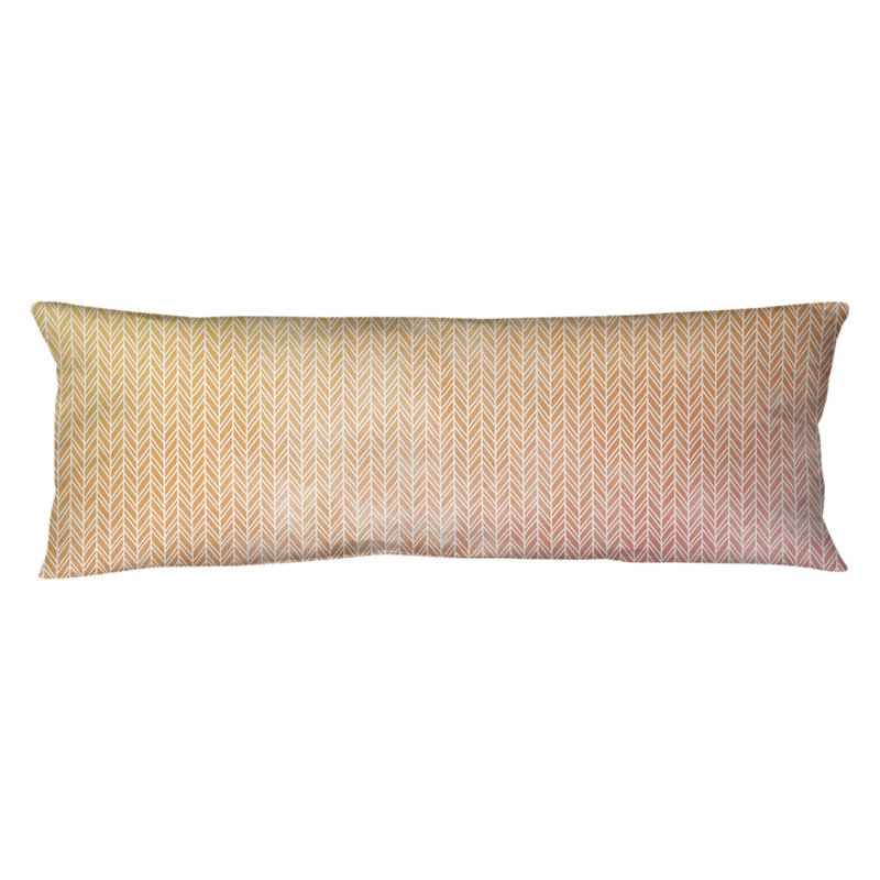 Oreiller rectangulaire à chevrons, Rose / Jaune, Bourre en polyester, Microfibre