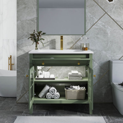 Meuble-lavabo de salle de bain 35,6 po Mid-Century